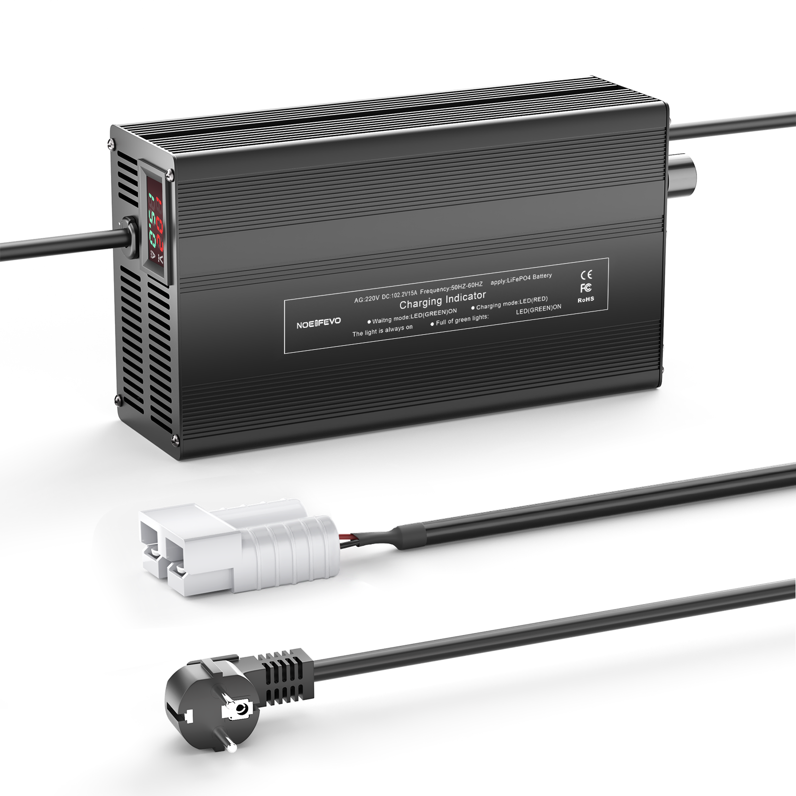 NOEIFEVO 109.2V  1A-15A Lithium-Batterieladegerät für 96V 26S Lithium-Li-Ionen-Lipo-Batterie, LCD-Anzeige, Strom einstellbar