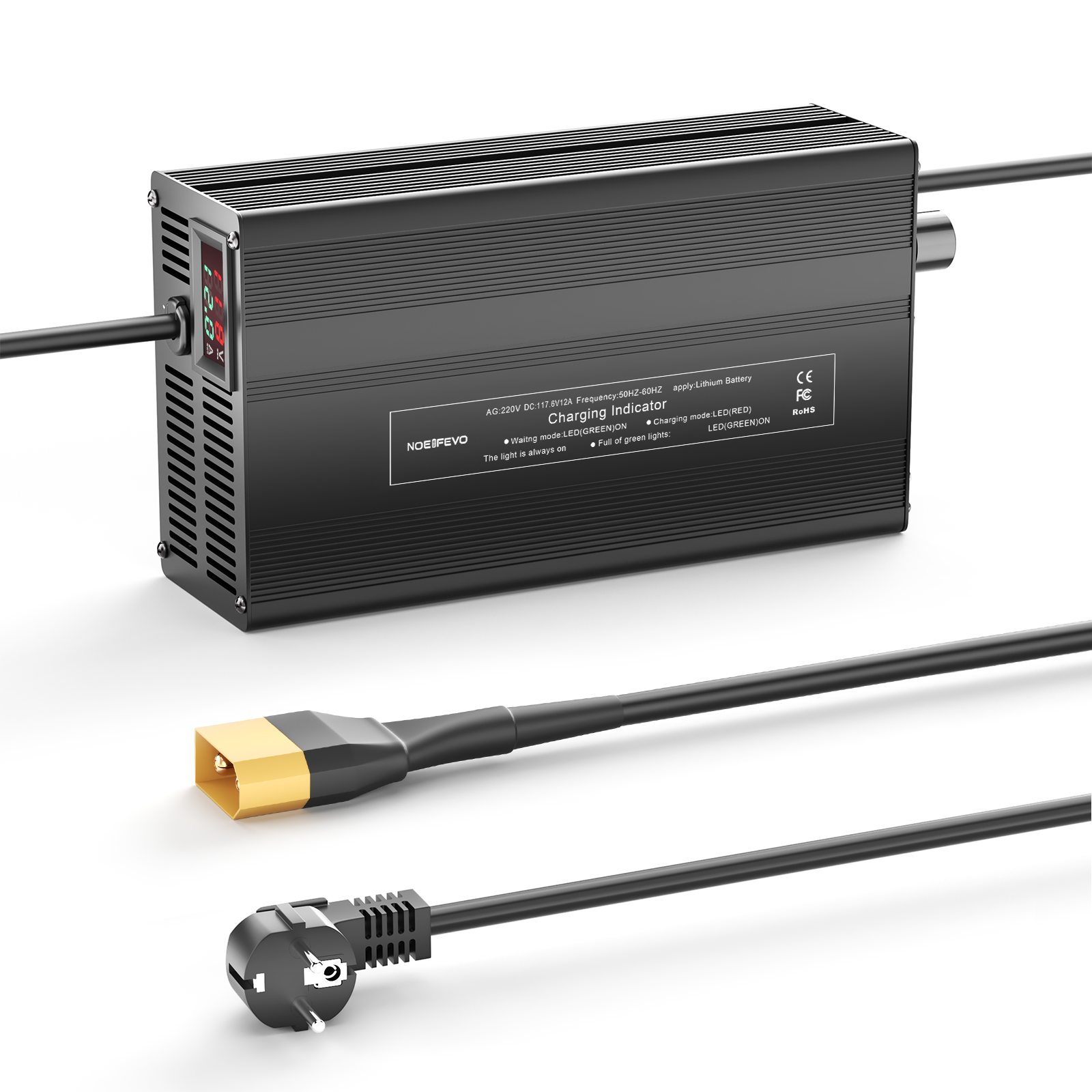 NOEIFEVO 117.6V 1A-12A Lithium-Batterieladegerät für 103.6V (96V) 28S Lithium-Li-Ionen-Lipo-Batterie, LCD-Anzeige, Strom einstellbar