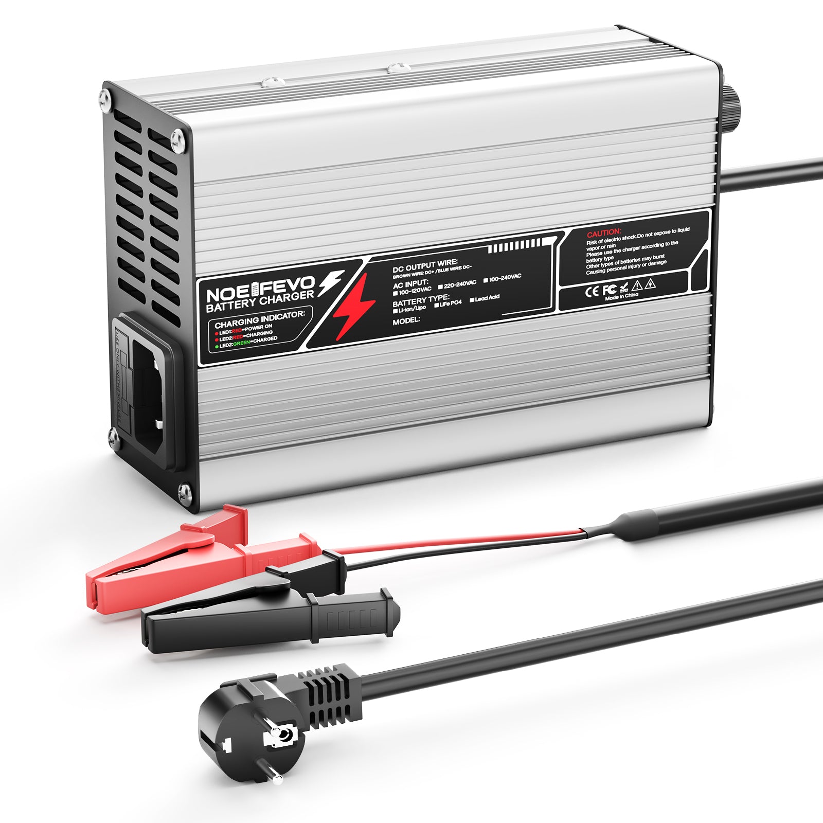 Carregador de Bateria de Lítio NOEIFEVO 16.8V 5A 6A 7A 8A 10A para Baterias Li-Ion Lipo 4S 14.8V, Ventoinha de Refrigeração, Desligamento Automático