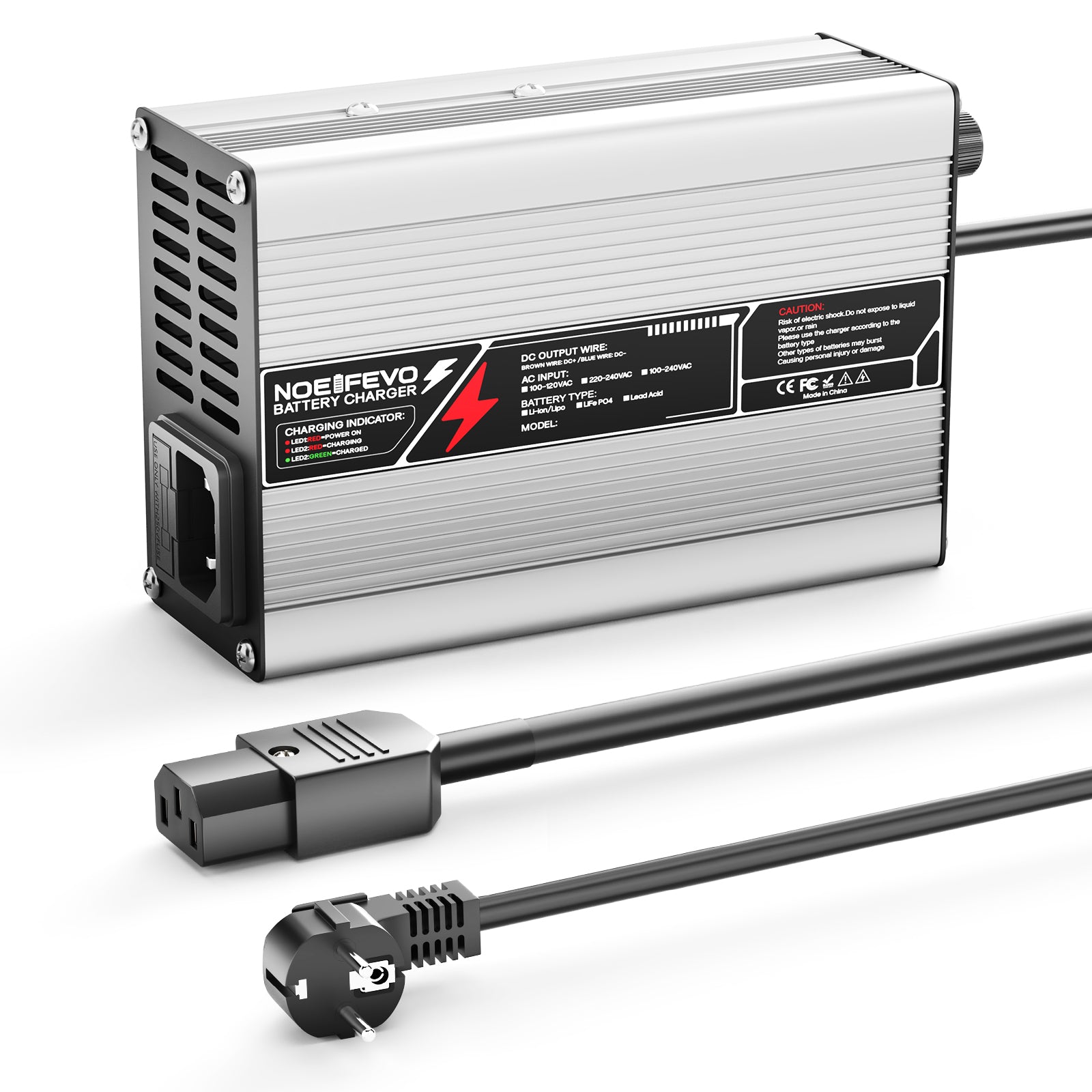 Carregador de lítio NOEIFEVO 46.2V  2A 3A 3.5A 4A para baterias Li-Ion Lipo 11S 40.7V, com ventilador de resfriamento e desligamento automático.