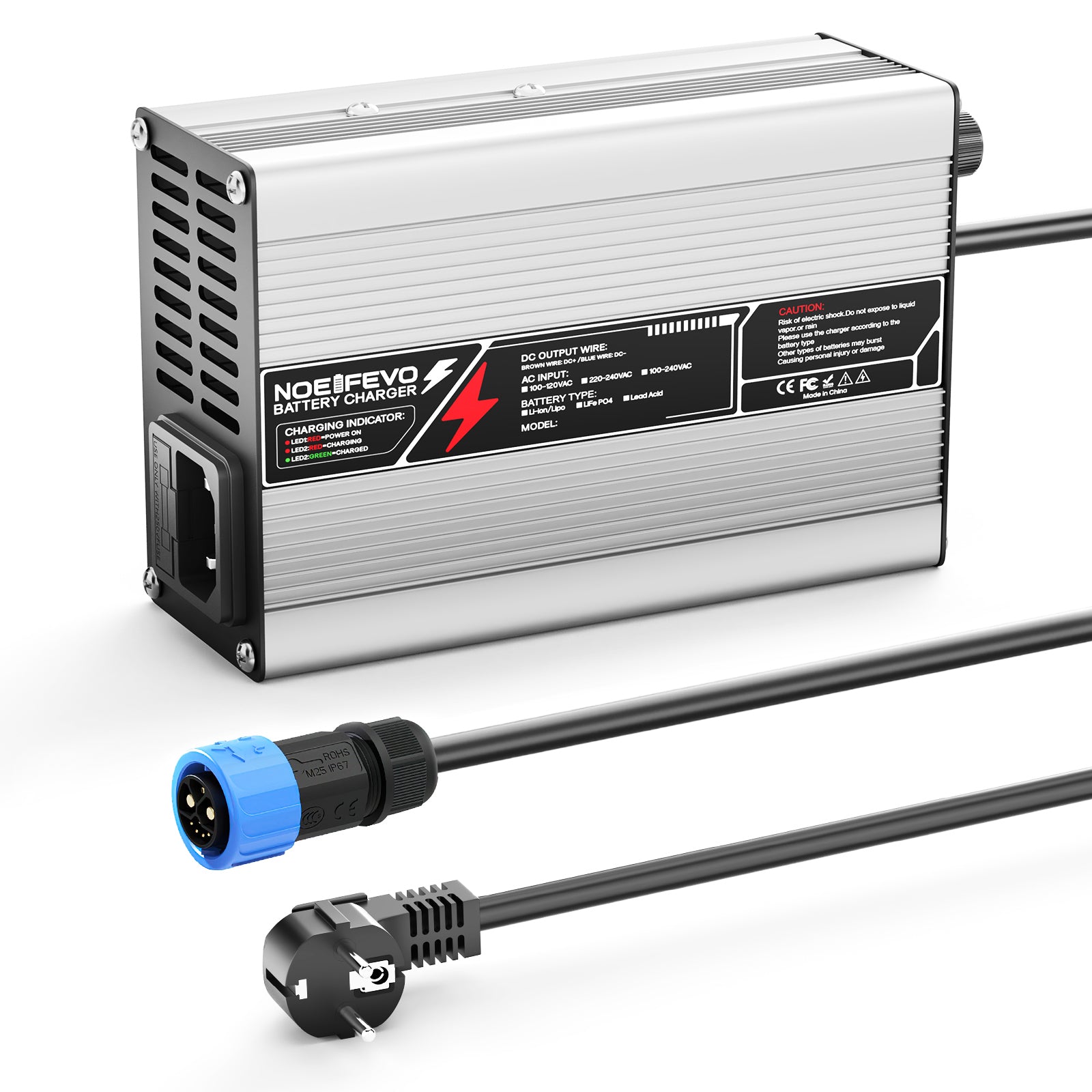 NOEIFEVO 58.8V 3A Carregador de Lítio para Baterias Li-Ion Lipo 14S 51.8V, Ventilador de Resfriamento, Desligamento Automático