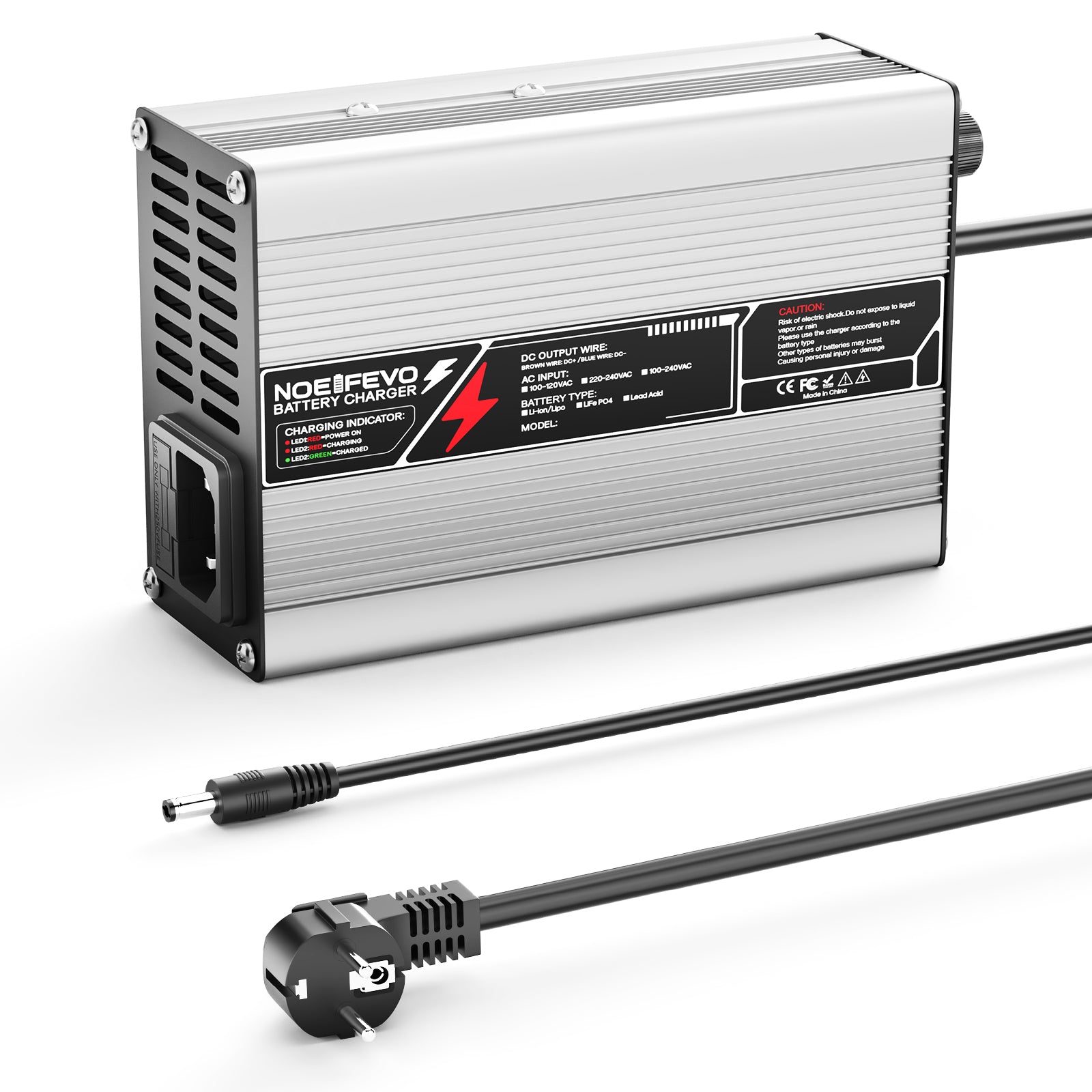 NOEIFEVO 54.6V 2A 2.5A 3A Caricabatterie al Litio per Batterie Li-Ion Lipo 13S 48.1V, Ventola di Raffreddamento, Spegnimento Automatico