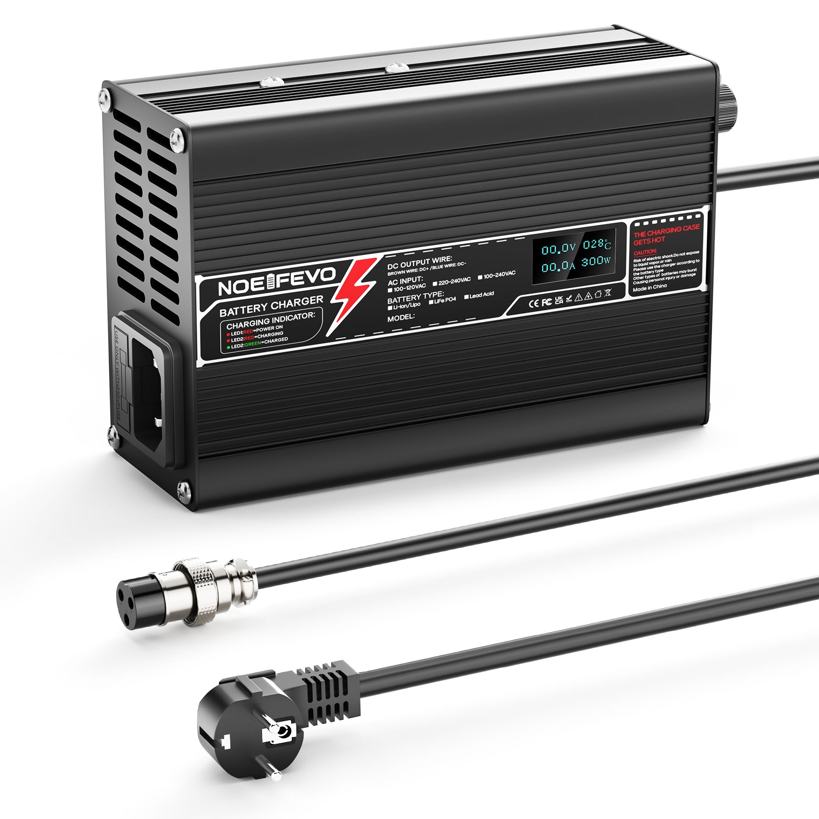 NOEIFEVO 13.8V-14.7V 8A Carregador de Baterias de Chumbo-Ácido para Bateria de Chumbo-Ácido de 12V, Ventilador de Resfriamento, Desligamento Automático (PRETO)