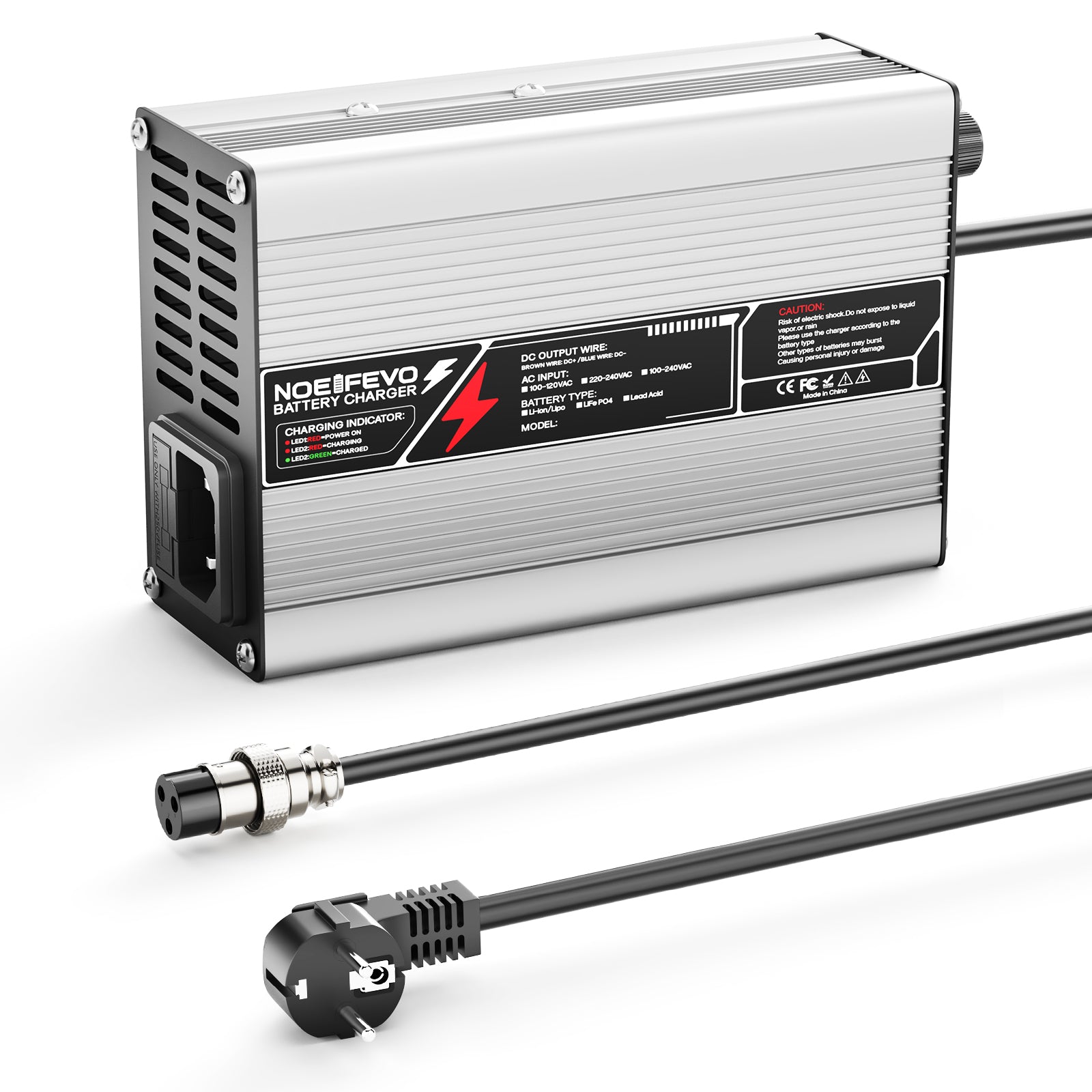 NOEIFEVO 54.6V  2A 2.5A 3A Carregador de lítio para baterias Li-Ion Lipo 13S 48.1V, Ventilador de refrigeração, Desligamento automático