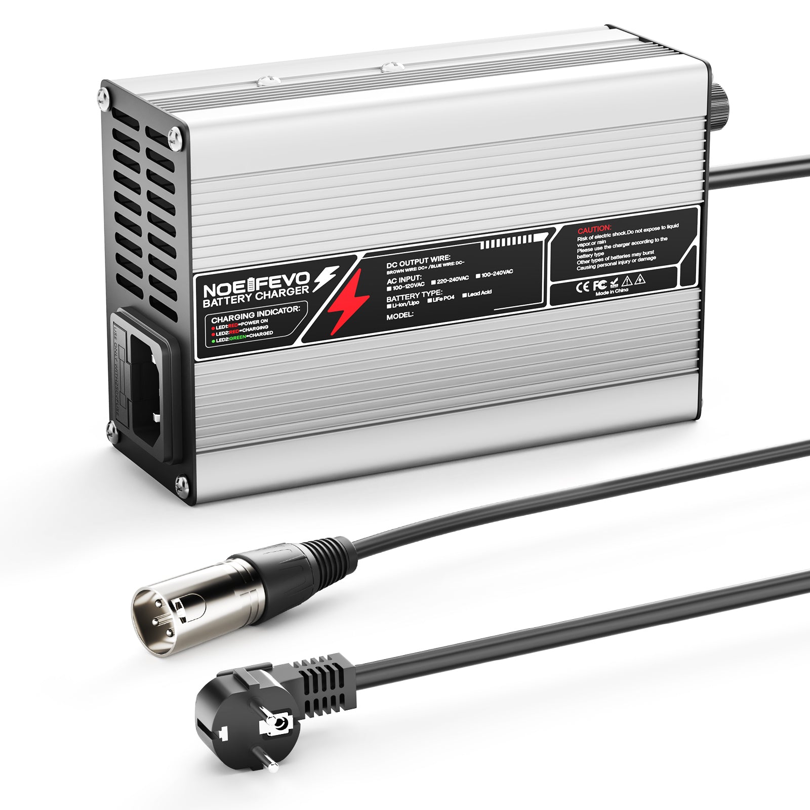 NOEIFEVO 27.6V-29.4V  2A 4A 5A Cargador de batería de plomo-ácido para batería de plomo-ácido de 24V, con ventilador de enfriamiento, apagado automático