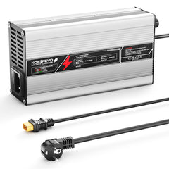 NOEIFEVO 14,6V 20A cargador de batería LiFePO4 para batería de 12V (12,8V) 4S, con apagado automático, carcasa de aluminio, con ventilador (plata).