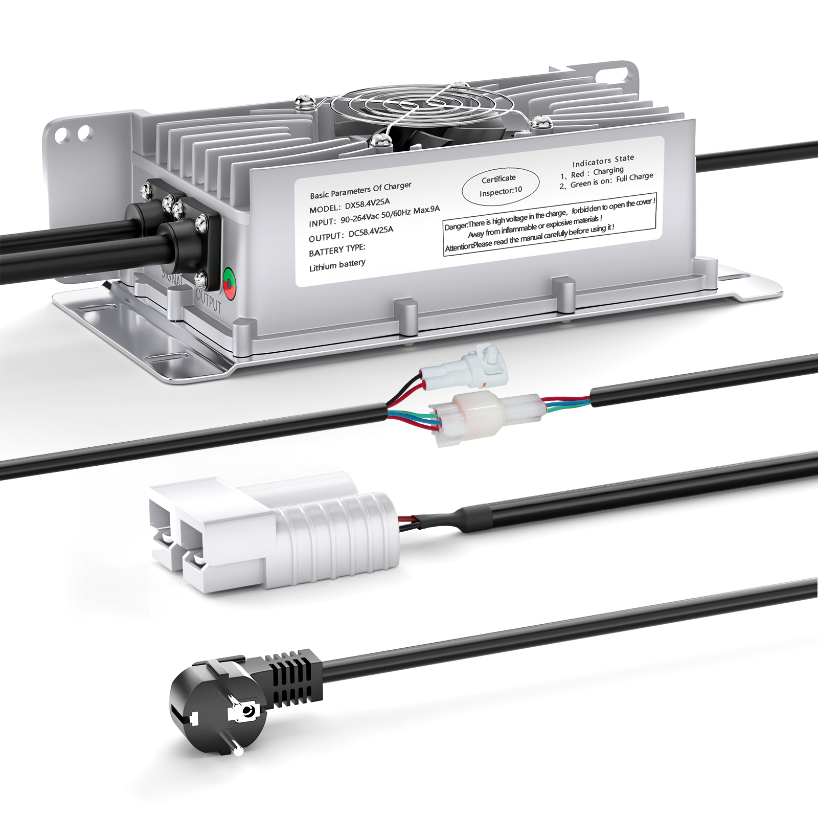 NOEIFEVO Caricabatterie Lithium-Lifepo4 48V 25A, con tensione di carica di 58,4V per batteria 48V (51,2V) 16S, impermeabile, attivazione BMS a 0V, con cavo di blocco per veicoli elettrici, biciclette elettriche e carrelli da golf.