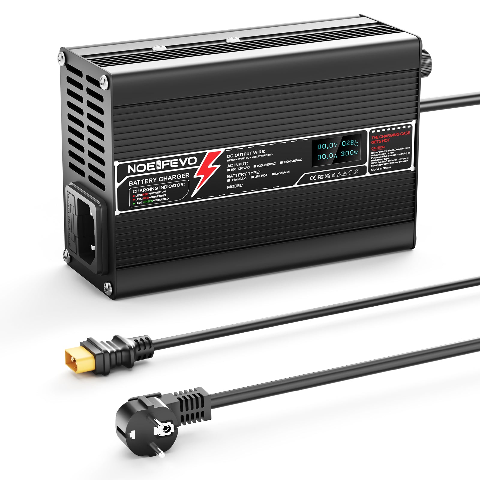 Carregador de Lítio NOEIFEVO 25.2V 4A para baterias 6S 22.2V Li-Ion Lipo, com Display LCD, Ventilador de Refrigeração e Desligamento Automático
