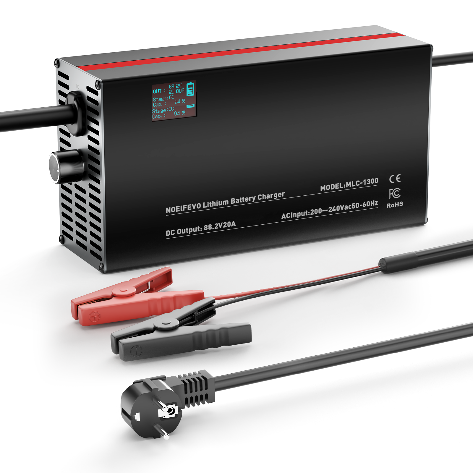 NOEIFEVO 88.2V 2-20A Lithium-baterie nabíječka pro 77.7V 21S Lithium-Li-Ion-Lipo-baterii, LCD displej, nastavitelný výkon, nabíječka pro E-kolo, skútr, elektrické motocykly