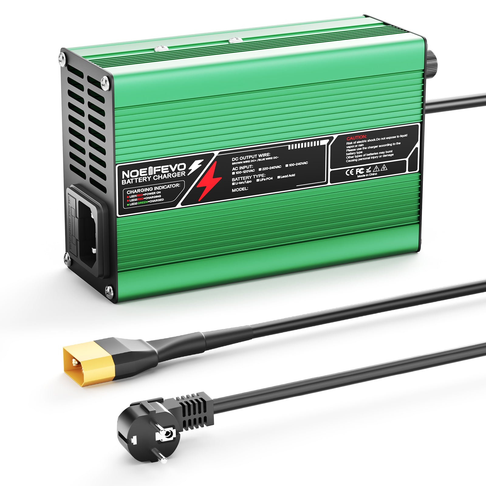 NOEIFEVO 21V 2A 3A 4A 5A Carregador de Lítio para Baterias Li-Ion Lipo 5S 18,5V, Ventilador de Refrigeração, Desligamento Automático (VERDE)