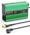 מטעין ליתיום NOEIFEVO 50.4V 2A 2.5A 3A עבור סוללות 12S 44.4V Li-Ion Lipo, מאוורר קירור, כיבוי אוטומטי (ירוק)