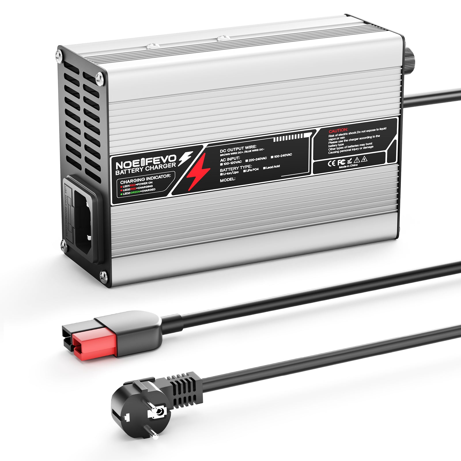 NOEIFEVO 50.4V 2A 2.5A 3A Caricabatterie al litio per batterie 12S 44.4V Li-Ion Lipo, ventola di raffreddamento, spegnimento automatico