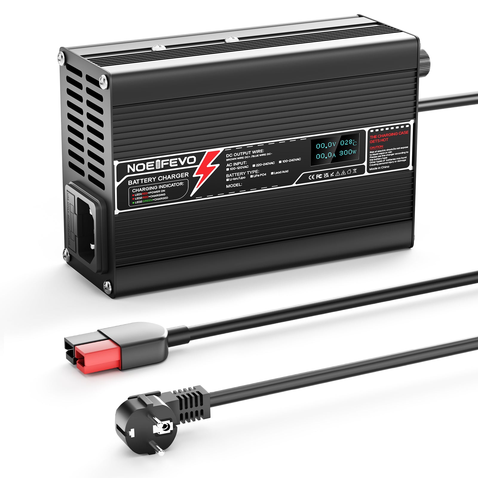 NOEIFEVO 13.8V-14.7V 8A Carregador de Baterias de Chumbo-Ácido para Bateria de Chumbo-Ácido de 12V, Ventilador de Resfriamento, Desligamento Automático (PRETO)