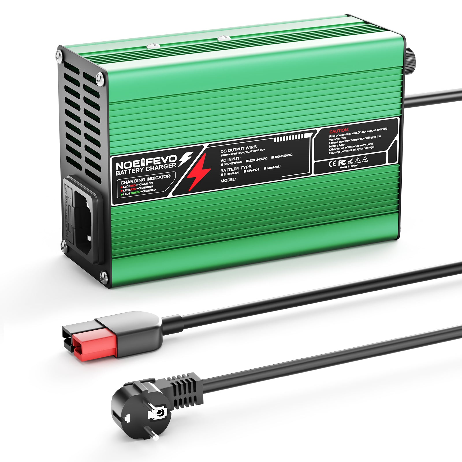 NOEIFEVO 37.8V 2A 3A 3.5A 4A Carregador de Lítio para Baterias Li-Ion Lipo 9S 33.3V, com Ventilador de Resfriamento e Desligamento Automático (VERDE)