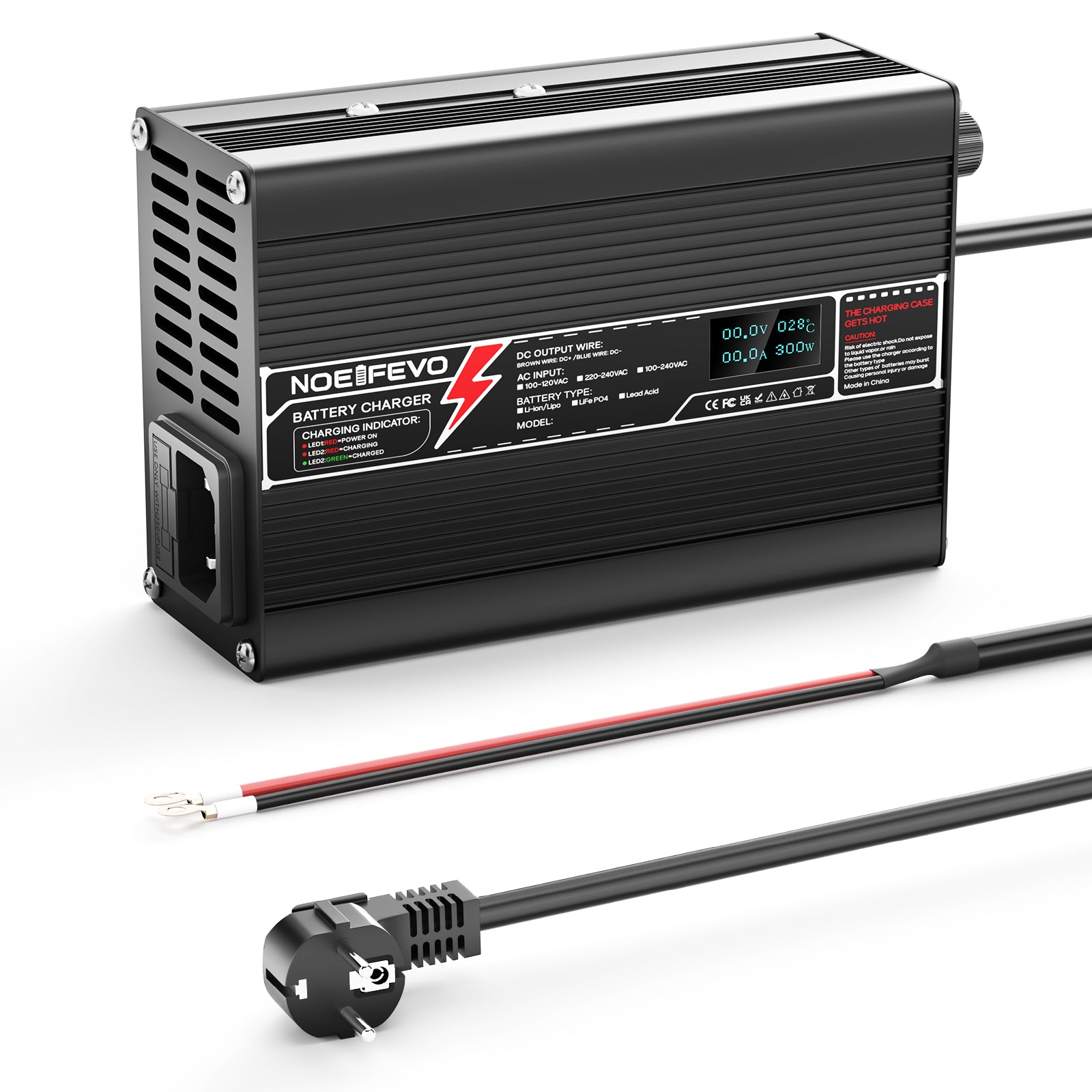 Carregador de Lítio NOEIFEVO 25.2V 4A para baterias 6S 22.2V Li-Ion Lipo, com Display LCD, Ventilador de Refrigeração e Desligamento Automático
