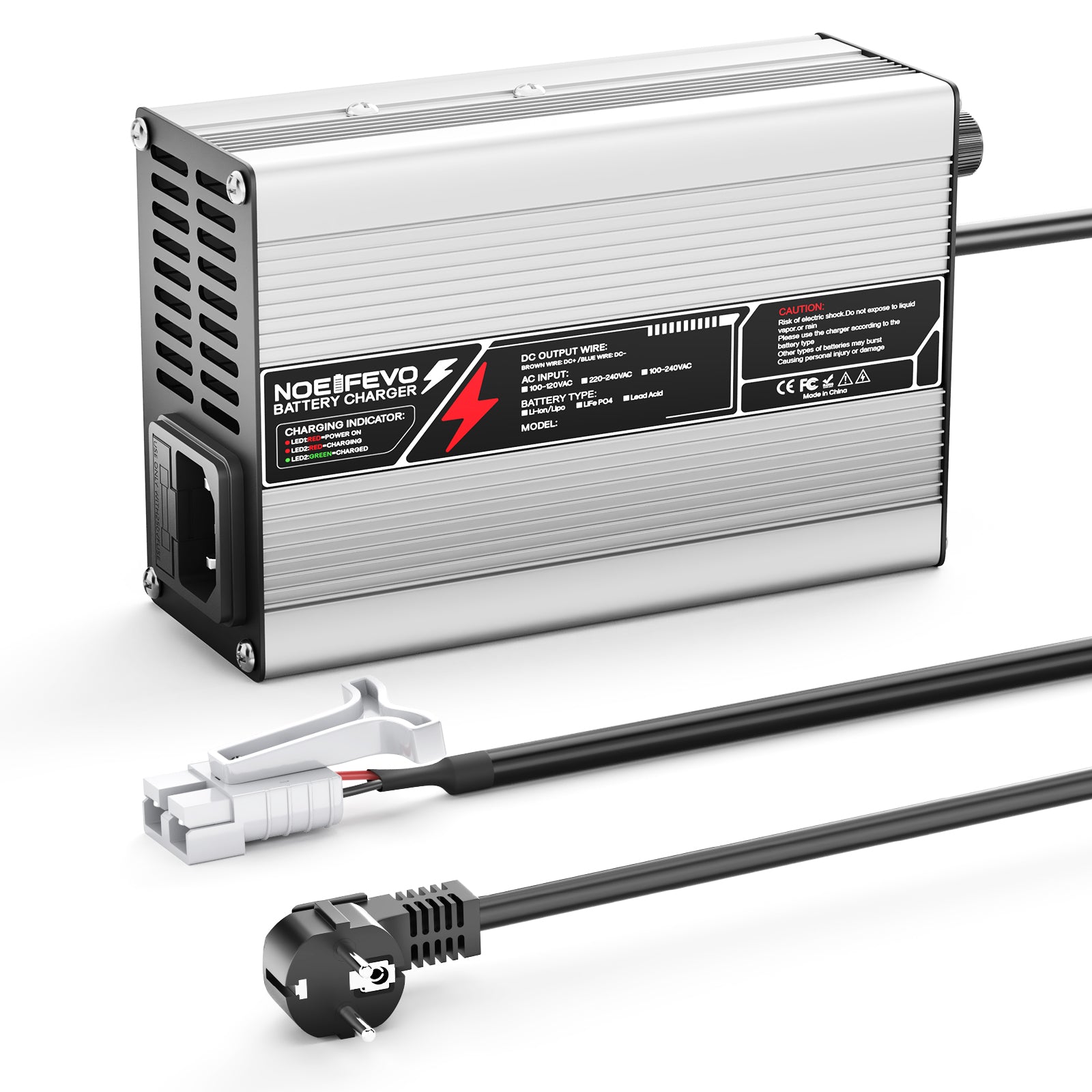 NOEIFEVO Cargador de litio 37.8V 4A para baterías Li-Ion Lipo 9S 33.3V, con ventilador de refrigeración, apagado automático.