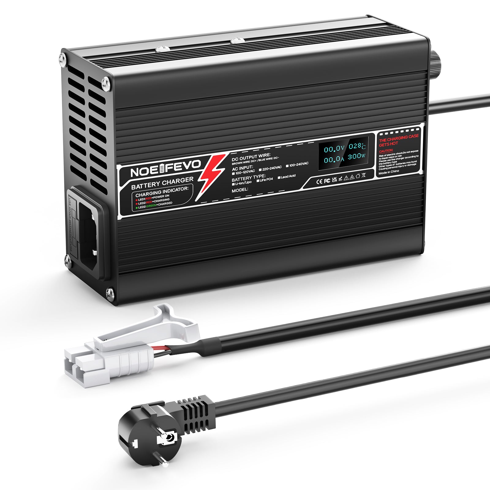 NOEIFEVO 27.6V-29.4V 5A Carregador de Bateria de Chumbo-Ácido para Bateria de 24V, Ventilador de Resfriamento, Desligamento Automático (PRETO)