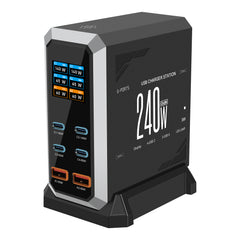 NOEIFEVO 240W USB-ladestasjon med 6 porter, PD3.1 140W USB Type-C & PPS/PD USB Type-A lader – stasjonær hurtigladestasjon kompatibel med MacBook, bærbare PC-er, nettbrett, iPhone, Samsung-smarttelefoner