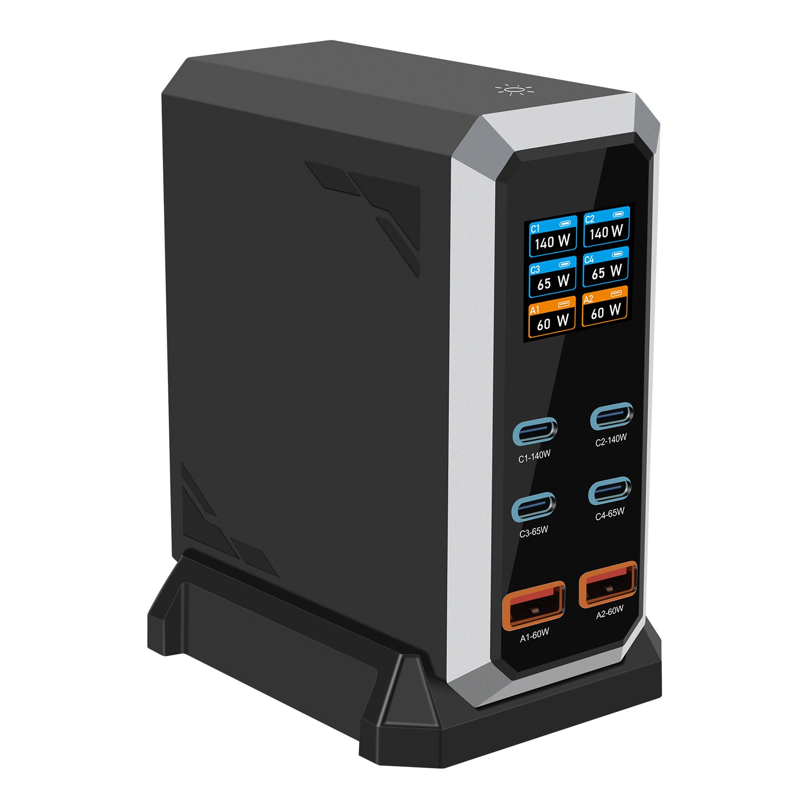 NOEIFEVO 240W USB-ladestasjon med 6 porter, PD3.1 140W USB Type-C & PPS/PD USB Type-A lader – stasjonær hurtigladestasjon kompatibel med MacBook, bærbare PC-er, nettbrett, iPhone, Samsung-smarttelefoner