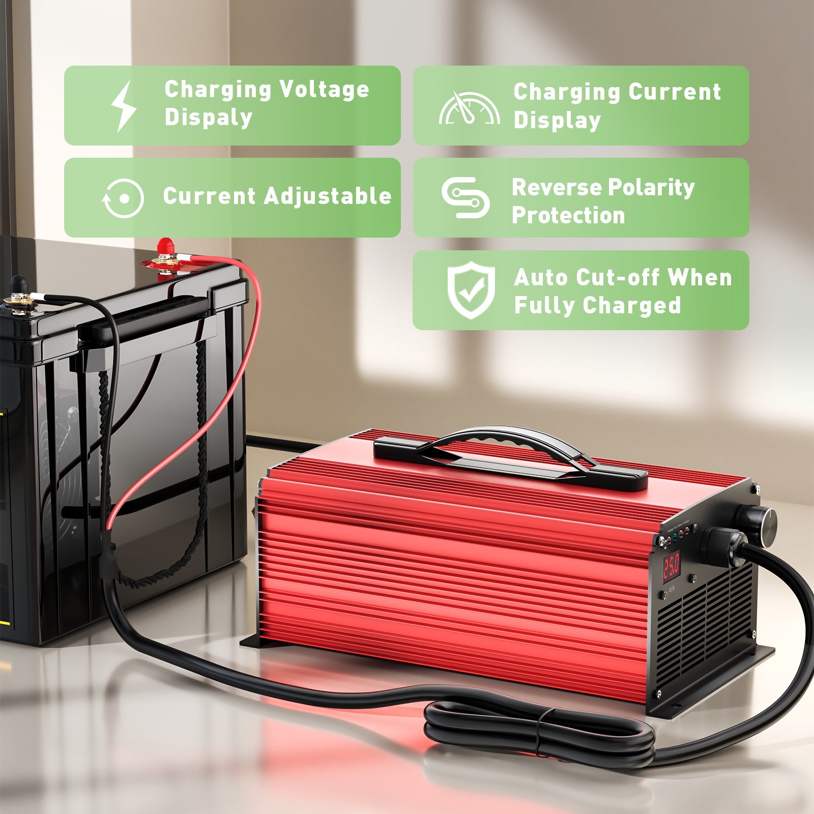 NOEIFEVO 54.6V 25A Nabíjačka na lítiumové batérie pre lítium-iónové-lítium-polymérové batérie 48.1V (48V) 13S, LCD displej, nastaviteľný prúd, nabíjačka pre elektrický bicykel, skúter, elektrická motorka