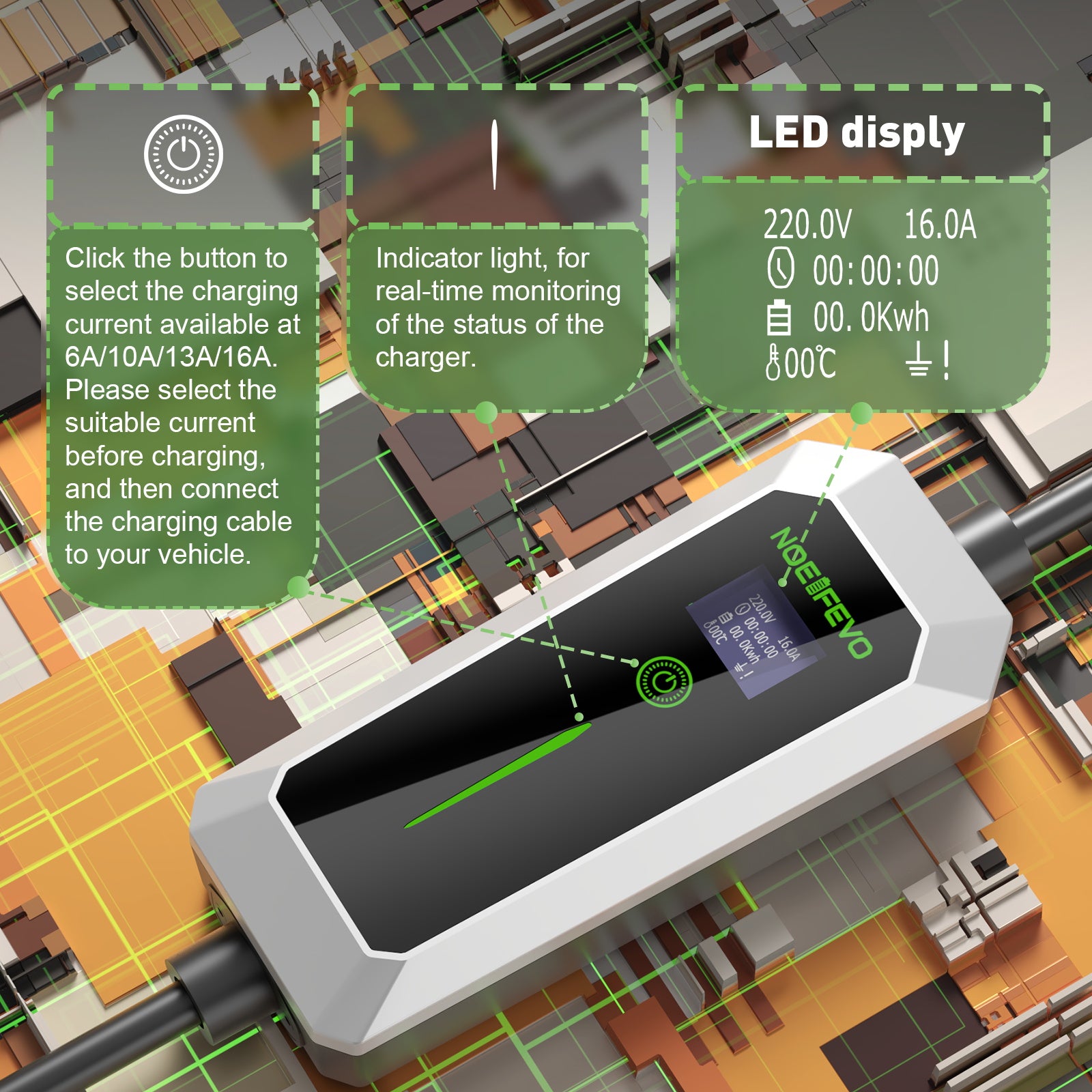 NOEIFEVO Caricabatterie EV da 3,5 kW tipo 2 a Schuko, 5/10 metri Cavo di ricarica EV impermeabile per uso esterno