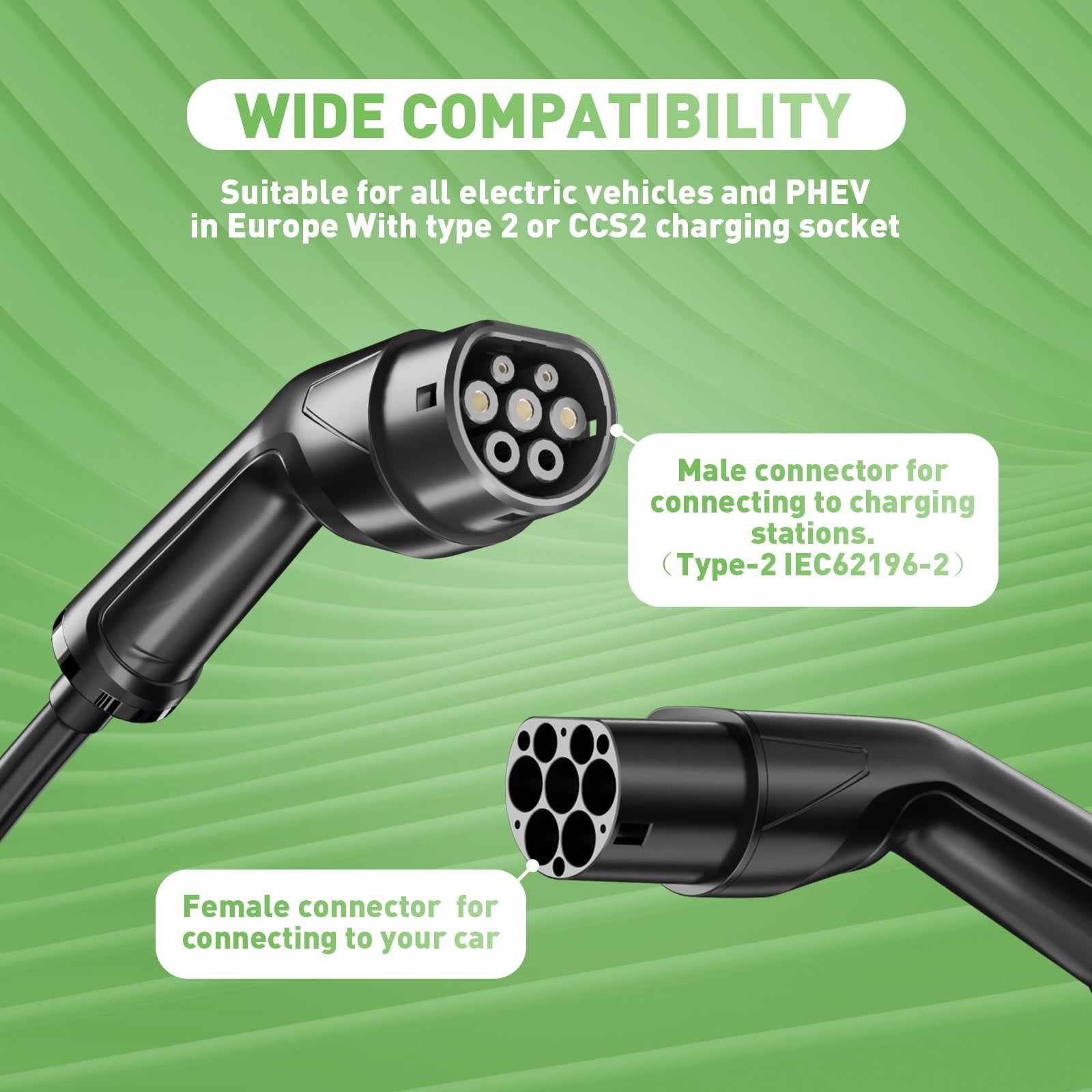 Noeifevo Tipo 2 Cable de carga para EV Coches eléctricos, 22KW 32A/11KW 16A/7KW 32A Cable de carga rápida de energía