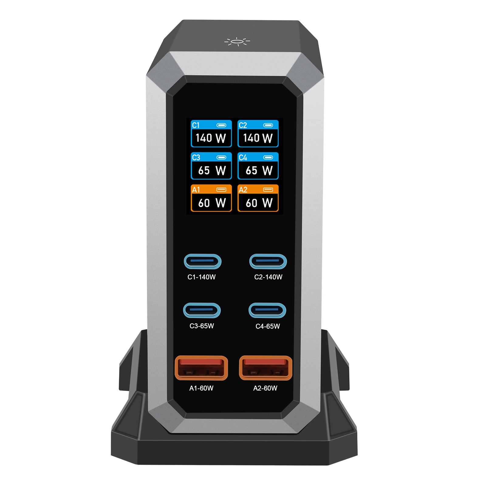 NOEIFEVO 240W USB-ladestasjon med 6 porter, PD3.1 140W USB Type-C & PPS/PD USB Type-A lader – stasjonær hurtigladestasjon kompatibel med MacBook, bærbare PC-er, nettbrett, iPhone, Samsung-smarttelefoner