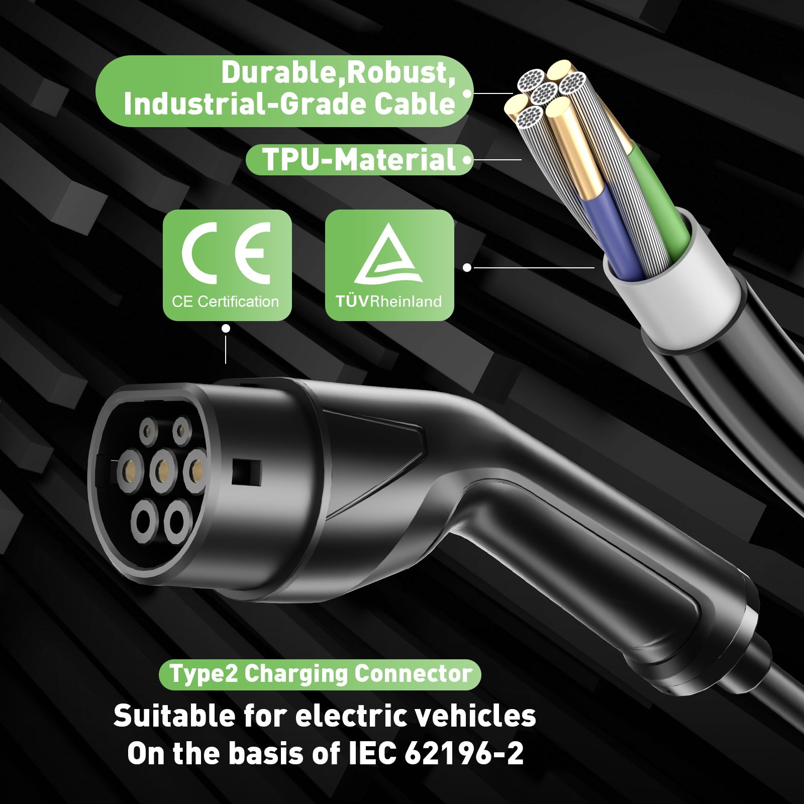 NOEIFEVO F095 Type 2 to Schuko EV nabíjecí kabel pro elektromobil, 3,5KW 6A až 16A nastavitelný proud, 3m/5m/10m