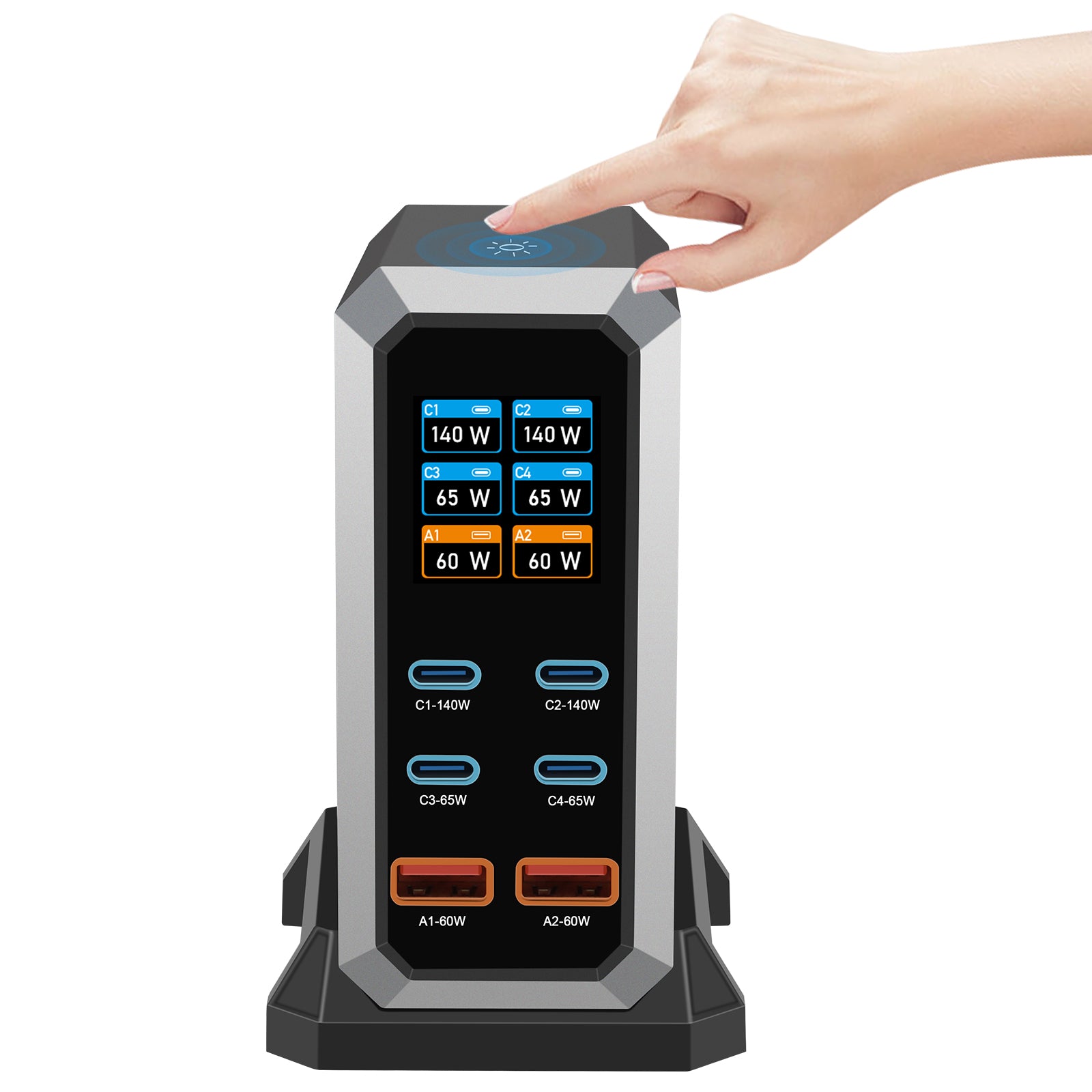 NOEIFEVO 240W USB-ladestasjon med 6 porter, PD3.1 140W USB Type-C & PPS/PD USB Type-A lader – stasjonær hurtigladestasjon kompatibel med MacBook, bærbare PC-er, nettbrett, iPhone, Samsung-smarttelefoner
