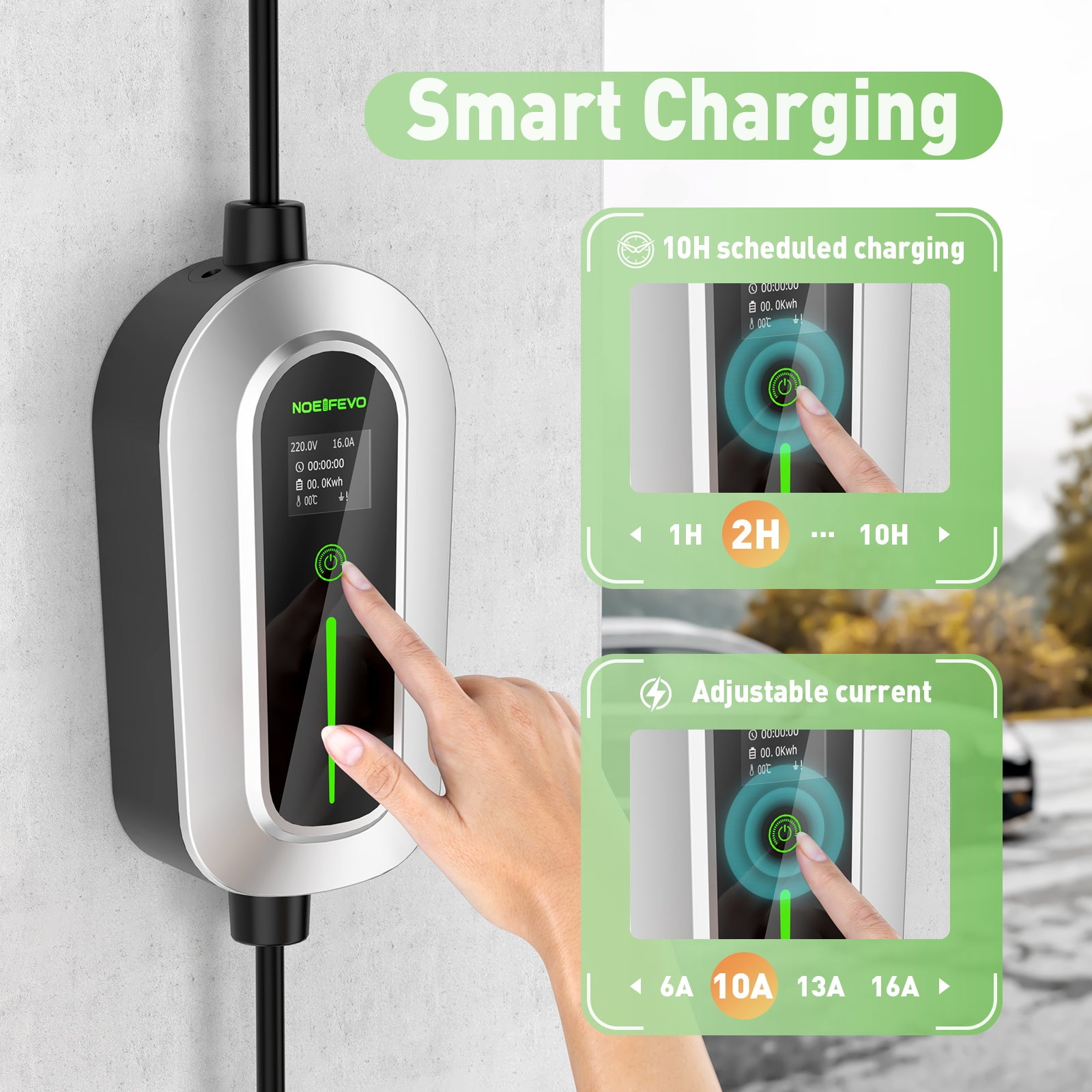 Noeifevo F094 EV-laadstation, 11KW 16A 3 fase 3/5 meter mobiele lader voor elektrische voertuigen type 2