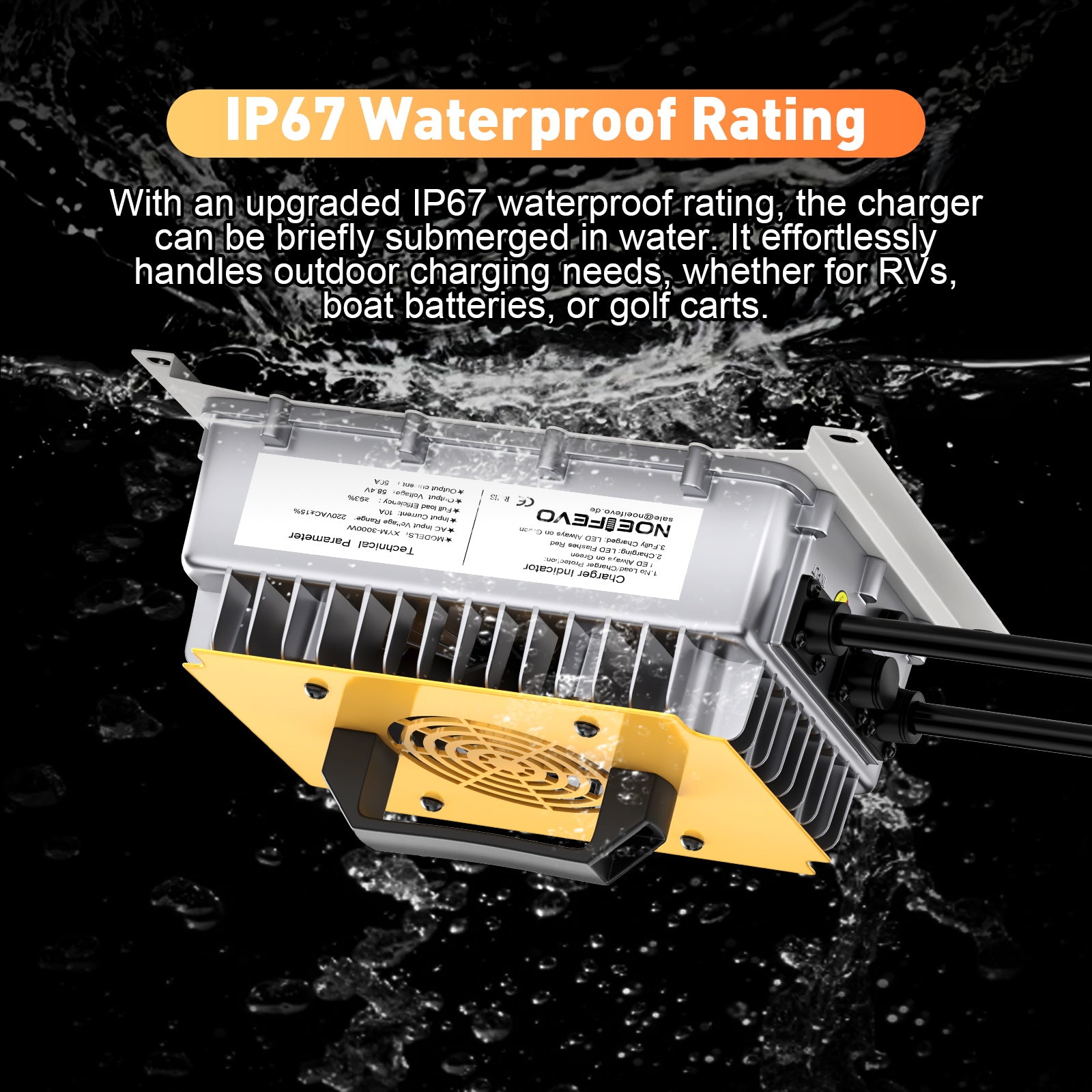 NOEIFEVO 58.4V 50A LiFePO4 carregador de bateria para 51.2V (48V) 16S LiFePO4 bateria, à prova d'água, 0V BMS ativado