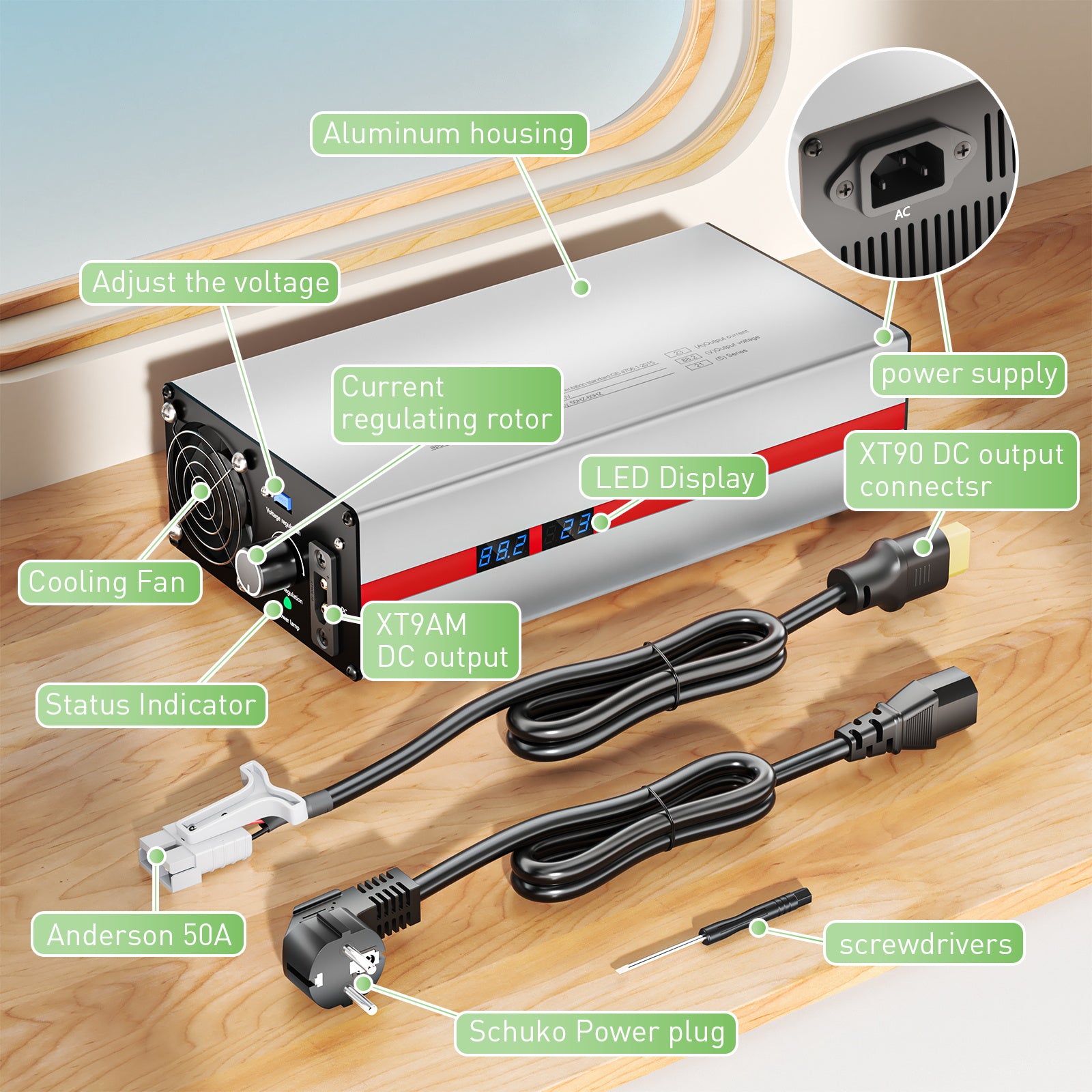  NOEIFEVO 1-23A corrente 12V-88,2V regolabile litio  al universale Caricabatterie tensione per batteria agli ioni di litio/Litio/LiFePO4 da 11,1V 12V 24V 36V 48V 60V 72V 77,7V