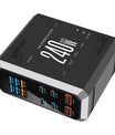 NOEIFEVO 240W USB-ladestasjon med 6 porter, PD3.1 140W USB Type-C & PPS/PD USB Type-A lader – stasjonær hurtigladestasjon kompatibel med MacBook, bærbare PC-er, nettbrett, iPhone, Samsung-smarttelefoner
