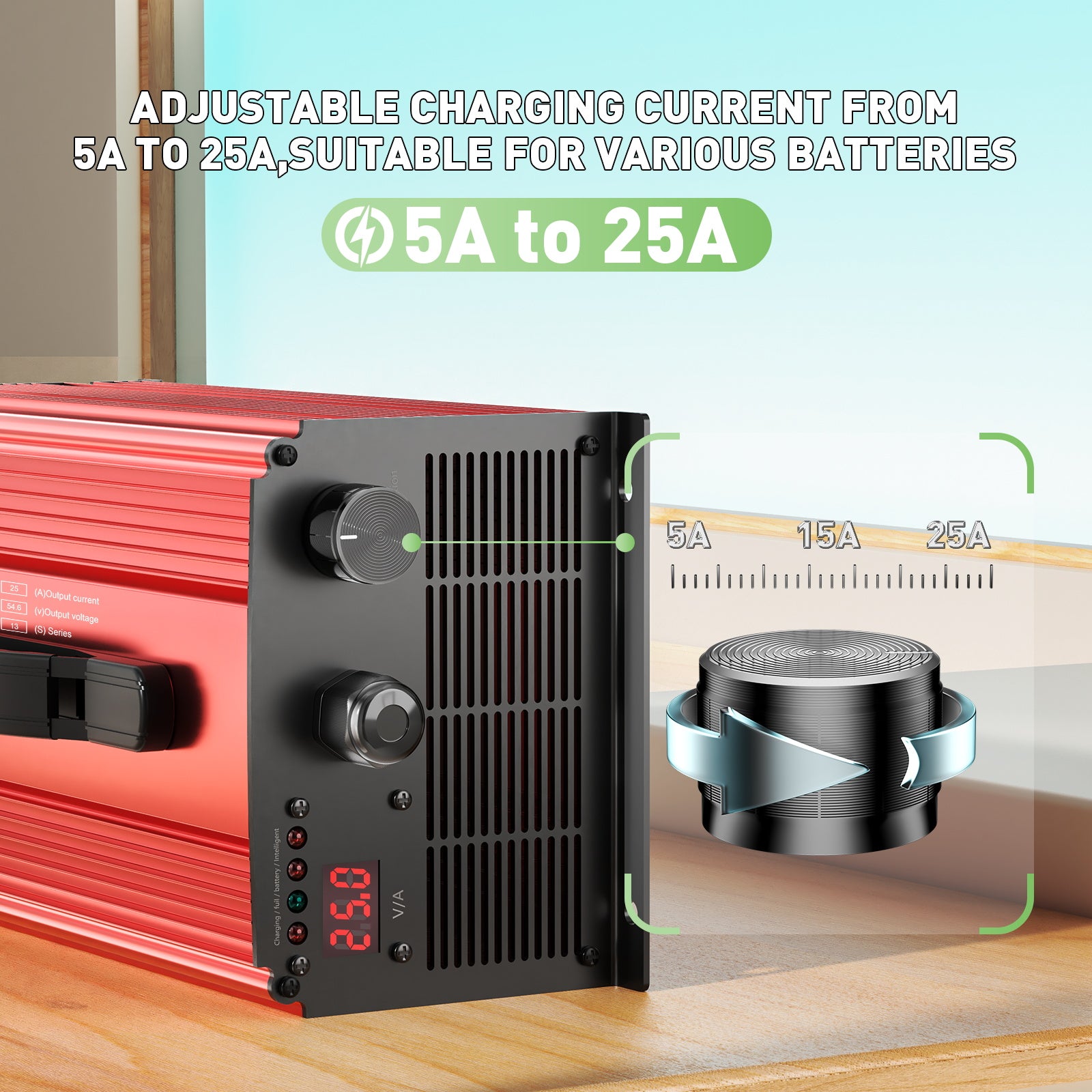 NOEIFEVO 54.6V 25A Nabíjačka na lítiumové batérie pre lítium-iónové-lítium-polymérové batérie 48.1V (48V) 13S, LCD displej, nastaviteľný prúd, nabíjačka pre elektrický bicykel, skúter, elektrická motorka