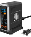NOEIFEVO 240W USB-ladestasjon med 6 porter, PD3.1 140W USB Type-C & PPS/PD USB Type-A lader – stasjonær hurtigladestasjon kompatibel med MacBook, bærbare PC-er, nettbrett, iPhone, Samsung-smarttelefoner
