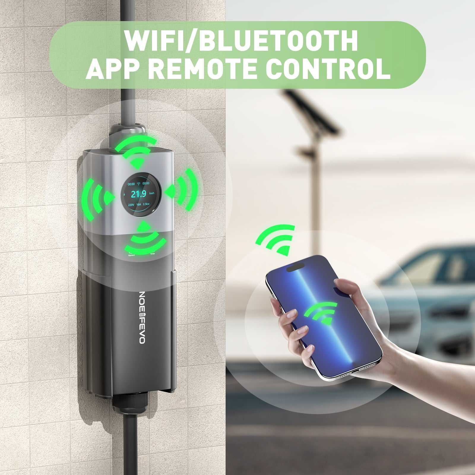 NOEIFEVO Q21W Wlan carregador de carro elétrico móvel Wallbox 11kW com controlo remoto APP, cabo de carregamento trifásico 5m/10m Tipo2 CEE16A 