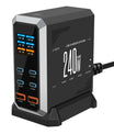 NOEIFEVO 240W USB-ladestasjon med 6 porter, PD3.1 140W USB Type-C & PPS/PD USB Type-A lader – stasjonær hurtigladestasjon kompatibel med MacBook, bærbare PC-er, nettbrett, iPhone, Samsung-smarttelefoner