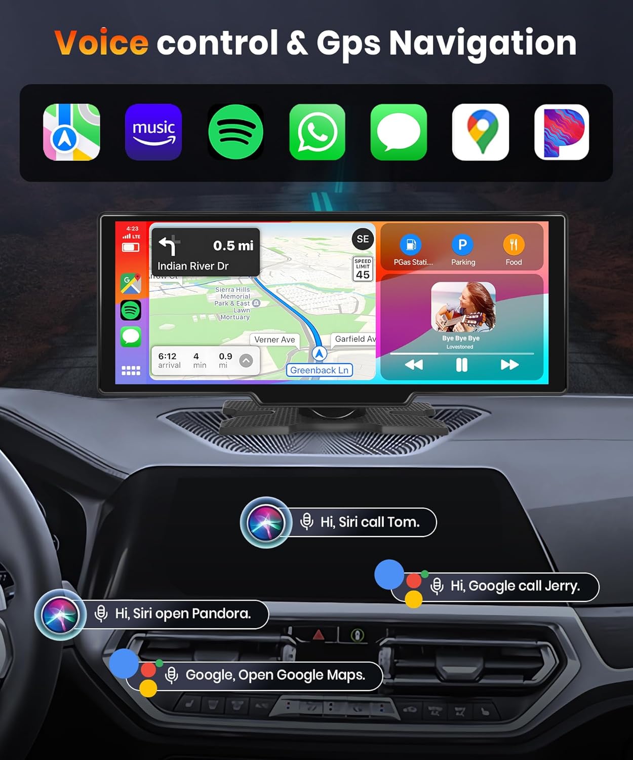 NOEIFEVO 10,26-calowy ekran Carplay do samochodów z bezprzewodowym Carplay, Android Auto, MirrorLink, ekranem dotykowym IPS 1080P, przenośnym radiem, obsługujący Bluetooth/sterowanie głosowe bez użycia rąk/GPS/Siri/transmisję FM/Aux/kartę TF.