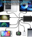 NOEIFEVO 240W USB-ladestasjon med 6 porter, PD3.1 140W USB Type-C & PPS/PD USB Type-A lader – stasjonær hurtigladestasjon kompatibel med MacBook, bærbare PC-er, nettbrett, iPhone, Samsung-smarttelefoner
