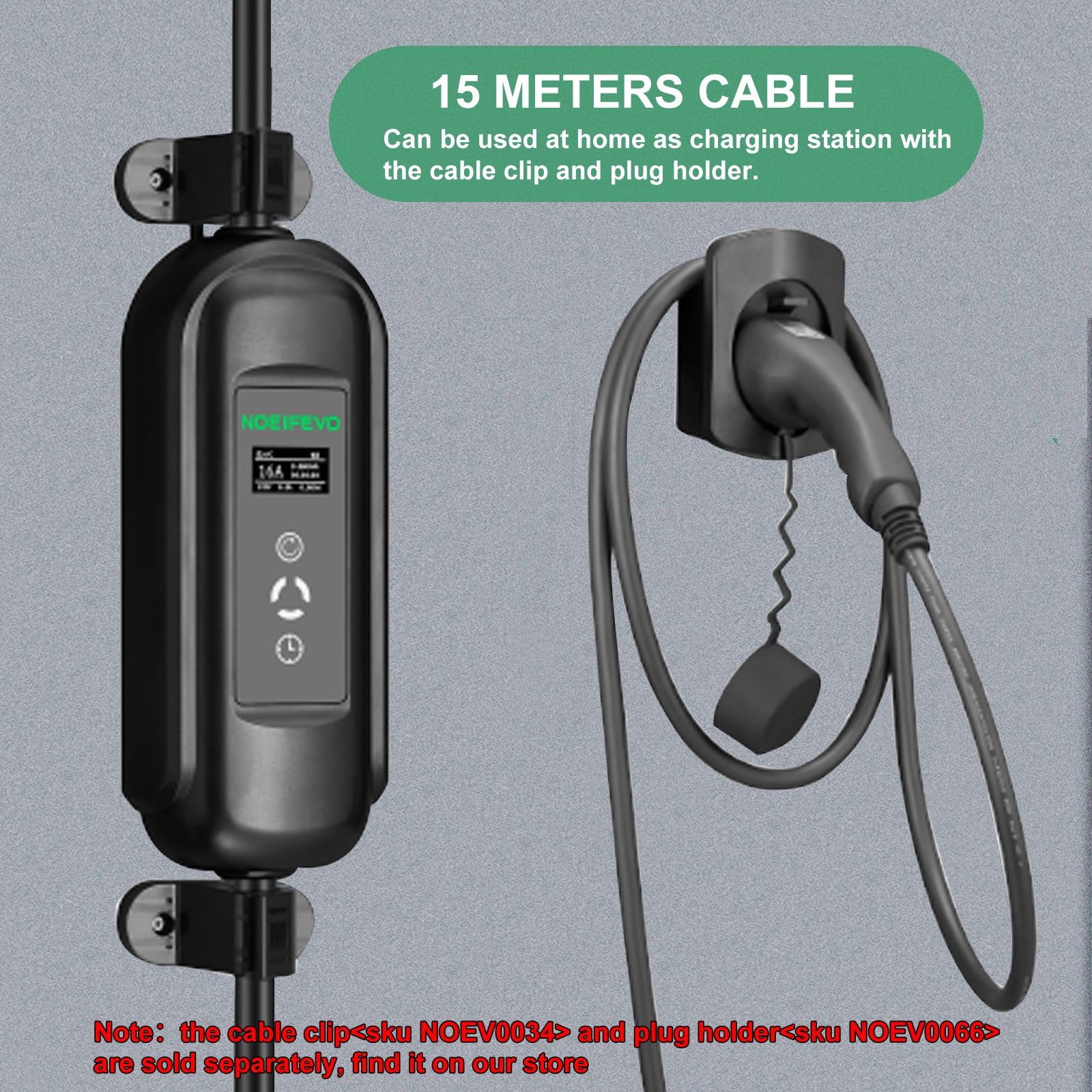 Noeifevo 15meters mobiles EV-Ladekabel , 3.6KW 16A Tragbares Typ 2 Typ 1 EV-Ladegerät mit Schuko