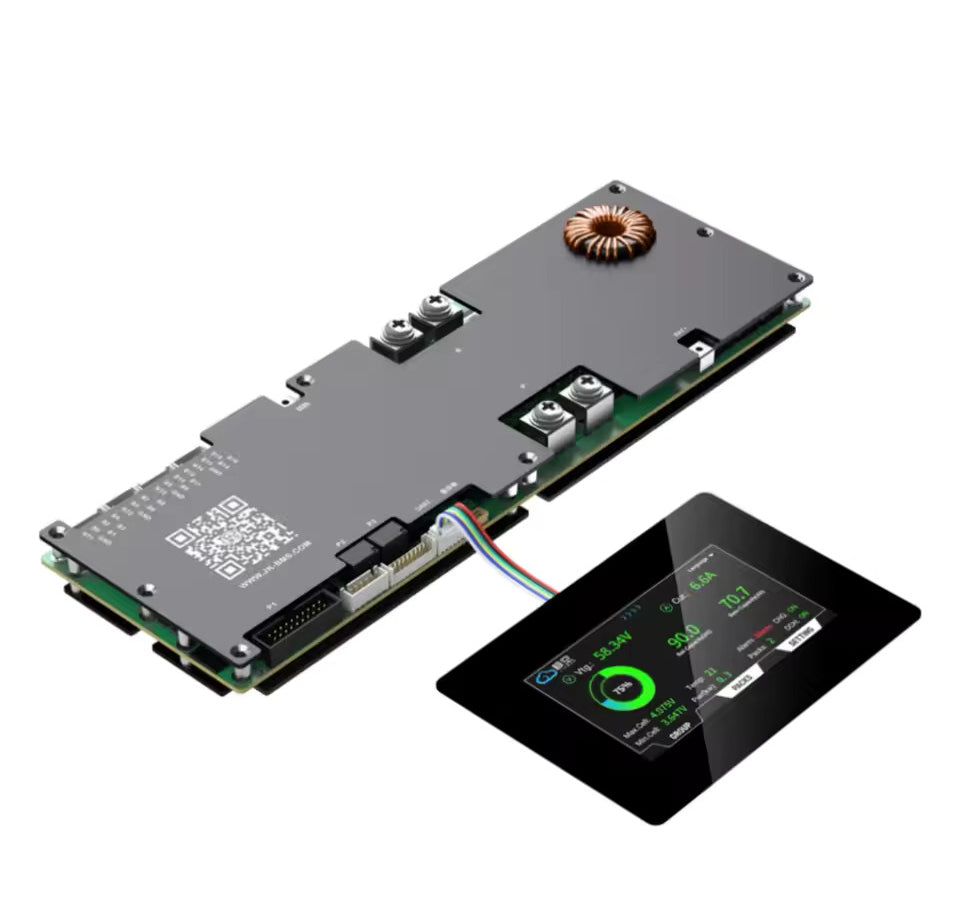 BMS de batería con pantalla de 4,3 pulgadas, BMS activo inteligente 8S–16S 200A 24V–48V Li-Ion/LiFePO4/LTO equilibrador de energía de batería de 2A con Bluetooth, CAN/RS485