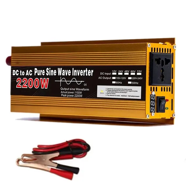 Inverter 12 V til 220 V, ren sinusform, 1600W 2200W 3000W, inverter, EU-opladningsstik med LED-display