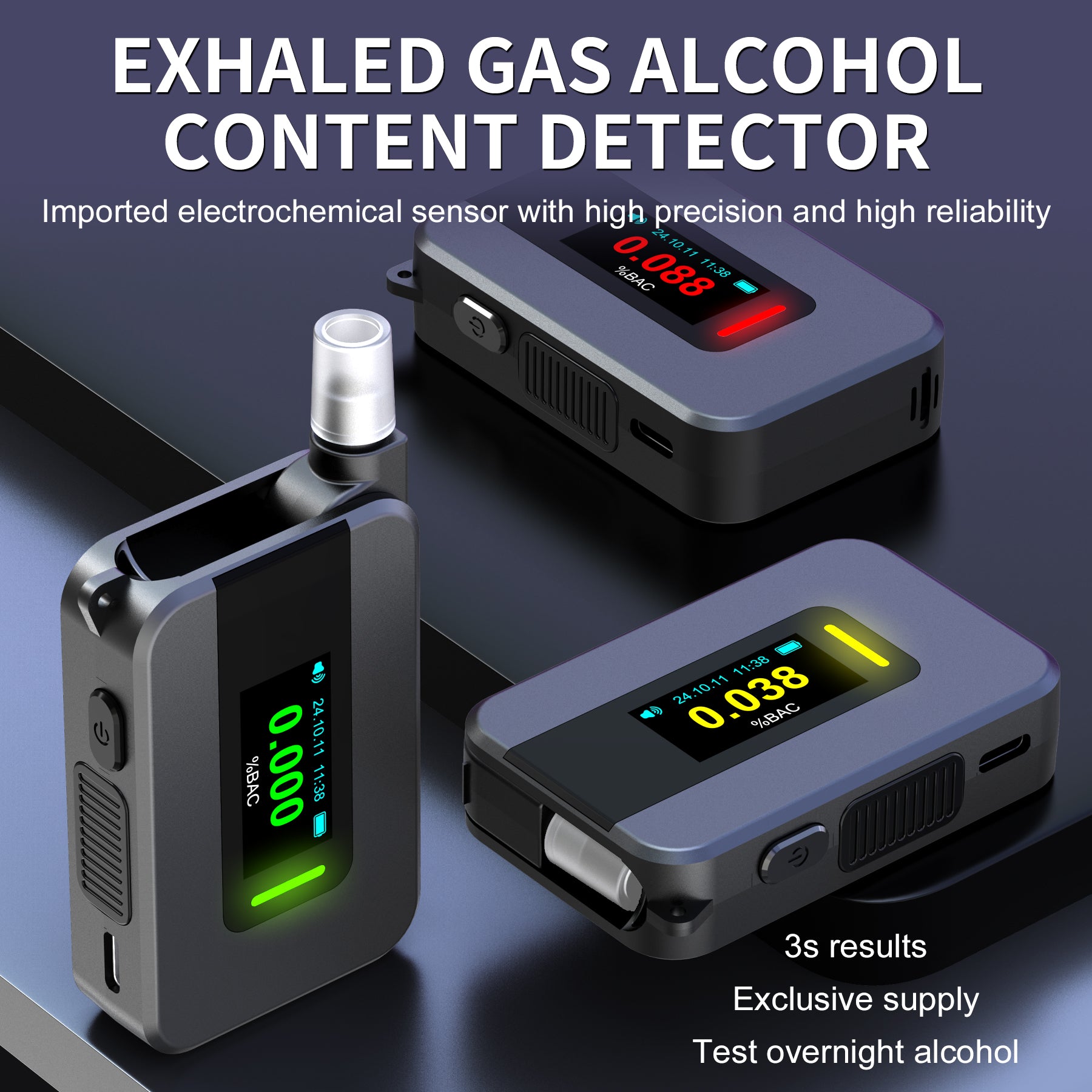 NOEIFEVO D1000 Alcoholtester met hoogprecisie brandstofcelsensor, bloedalcoholtester, opvouwbare mondstuk, LED-display, veelzijdige alcoholdetector