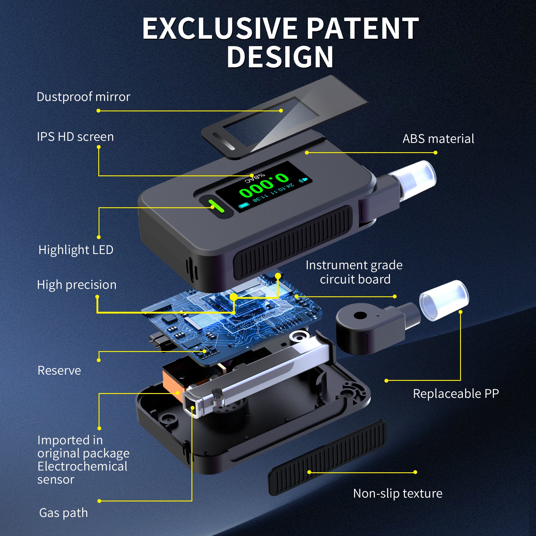 NOEIFEVO D1000 Alcoholtester met hoogprecisie brandstofcelsensor, bloedalcoholtester, opvouwbare mondstuk, LED-display, veelzijdige alcoholdetector