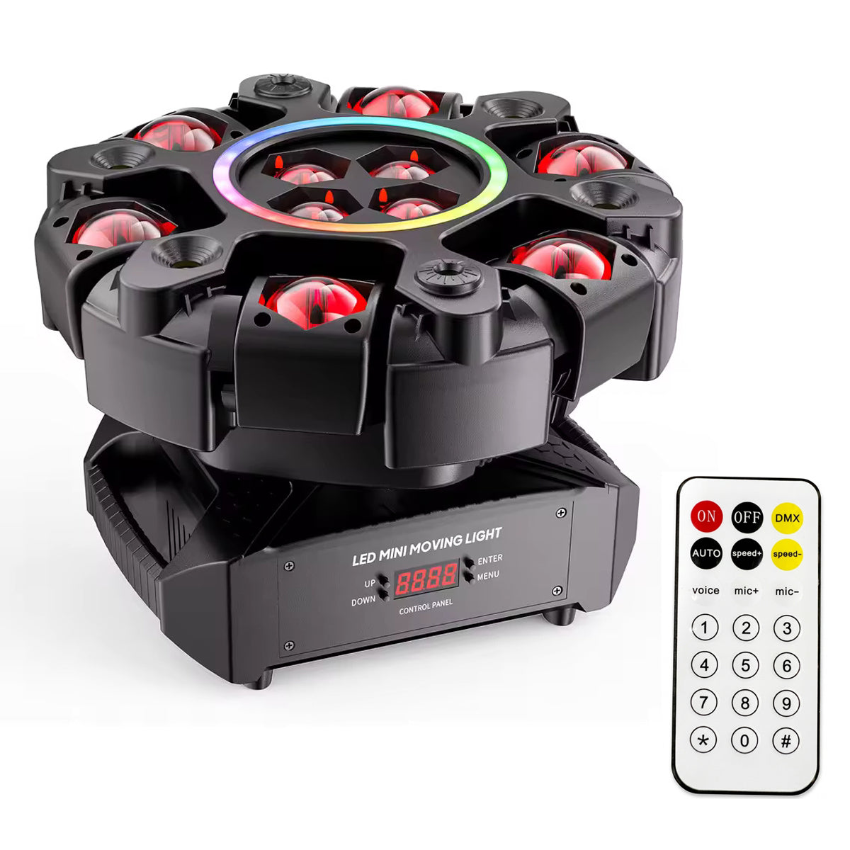 Cabeza móvil Beam RGBW de 150 W con 6 brazos y efecto halo, luz de escenario, efecto estroboscópico de haz tipo panal DMX512, apta para fiestas DJ, cumpleaños, iluminación escénica profesional, bares y KTV