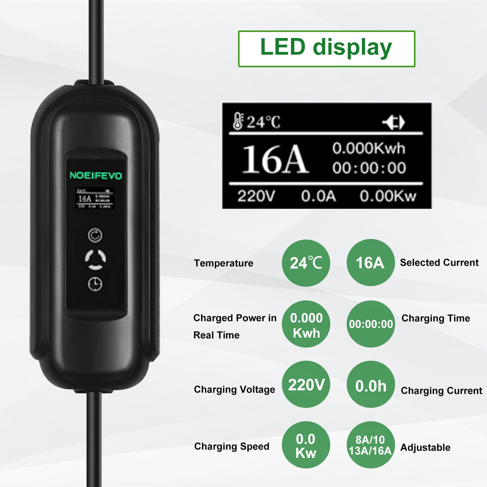 Noeifevo 3.6KW 16A bærbar type 2 EV-oplader med Schuko, ladestationssæt til elbiler, mobil EVSE-vægboks med 5 meter kabel