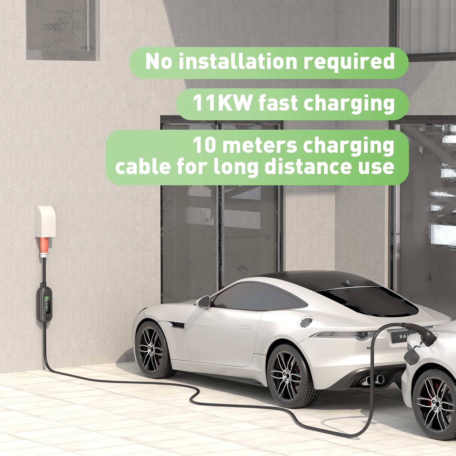 10Meters 11KW typ 2 16A 3-fázová mobilná nabíjacia stanica EV Wallbox, zástrčka CEE 16A, zástrčka Schuko na cesty