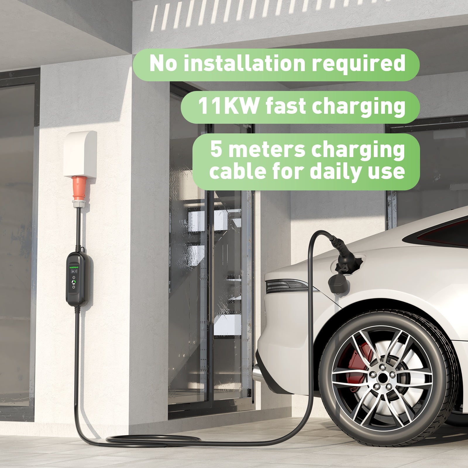 Stacja ładowania EV 11KW, 16A 3-fazowe ładowarka mobilna Typ 2 dla pojazdów elektrycznych, wtyczka CEE 16A, EVSE Wallbox z 5 metrowym kablem.