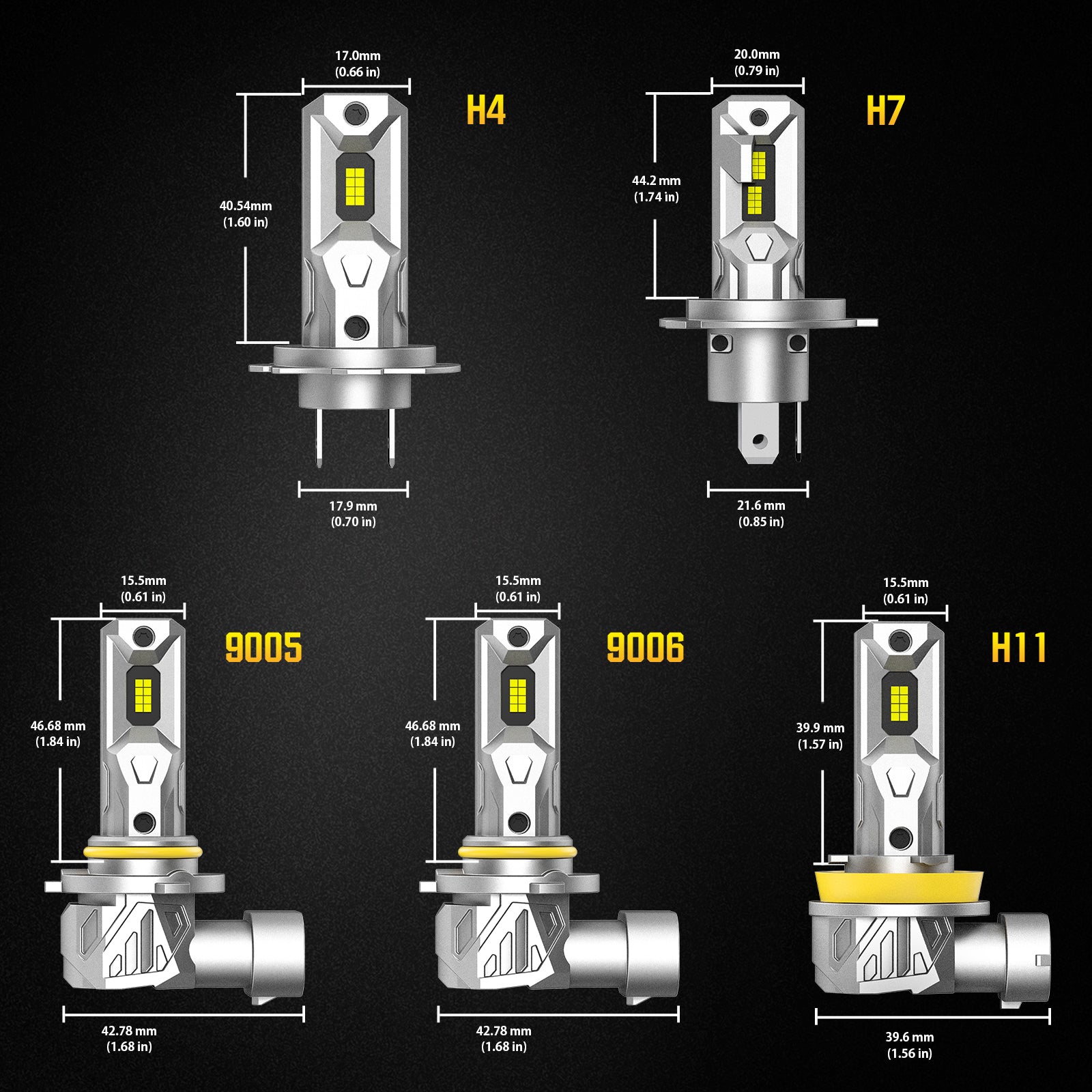 NOEIFEVO H7 H11 H4 9005 9006 Conjunto de Lâmpadas de Carro, 60W 16000LM Faróis, 6500K Branco 12V Feixe Alto e Baixo