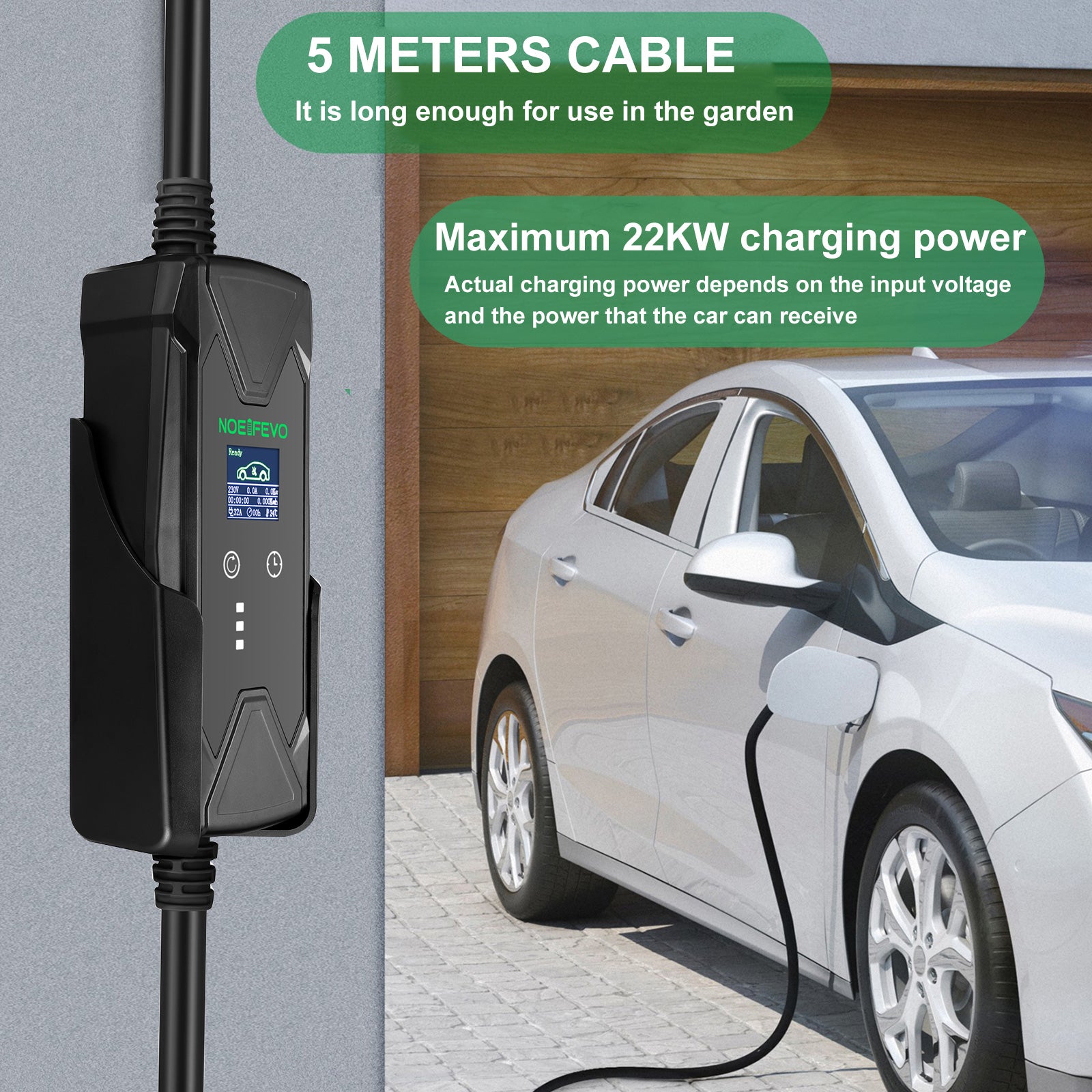 Noeifevo 22KW 32A EV Wallbox Trifásico, Cargador de Energía Tipo 2 para Vehículos Eléctricos, Juego Completo